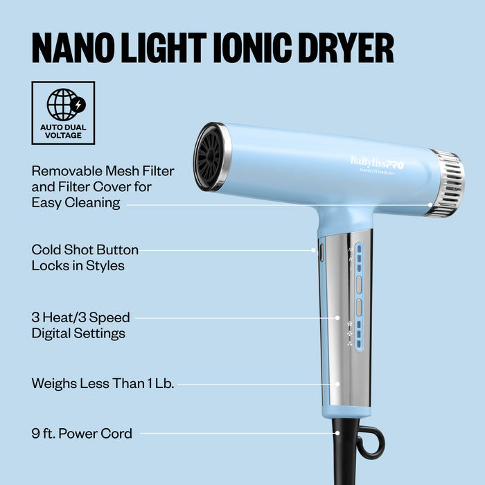 BabylissPro Nano Light Ionic High-Speed Dryer - Limited Edition Iced Blue 