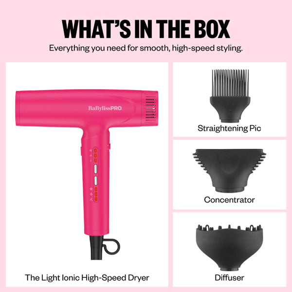 BabylissPro Nano Light Ionic High-Speed Dryer - Limited Edition Hot Pink 