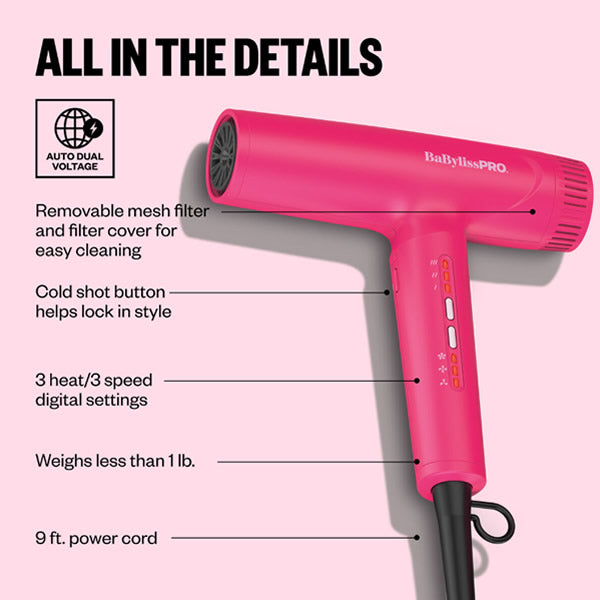 BabylissPro Nano Light Ionic High-Speed Dryer - Limited Edition Hot Pink 